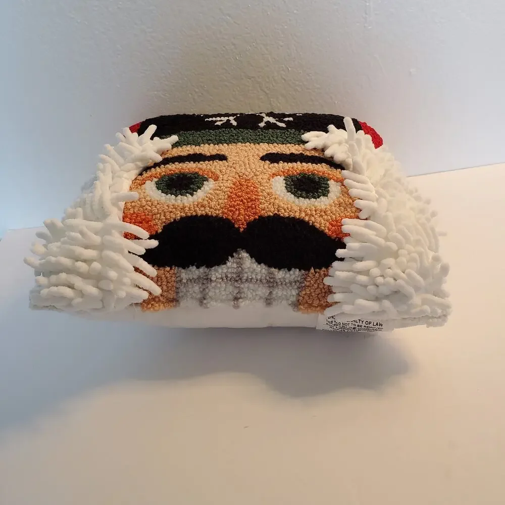 Nutcracker Pillow Christmas Peking Handicraft 3D Holiday Hand Hooked 14x14 New
